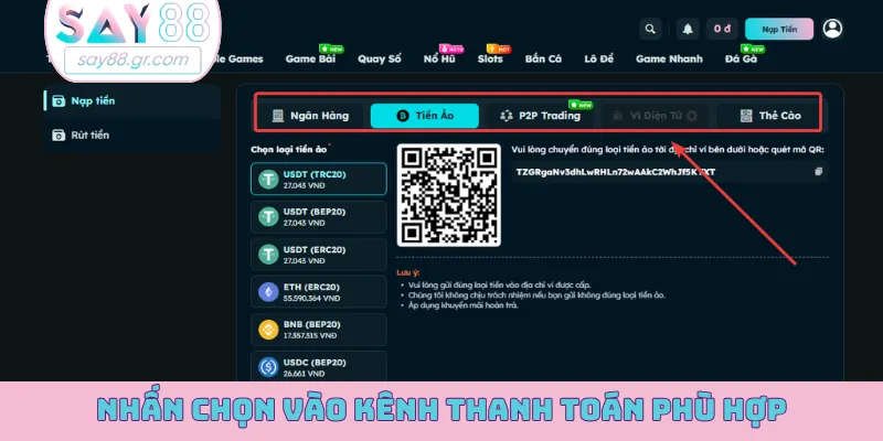 Nhấn chọn vào kênh thanh toán phù hợp