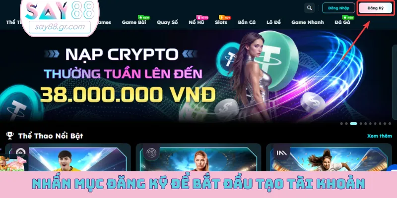 Nhấn mục đăng ký để bắt đầu tạo tài khoản